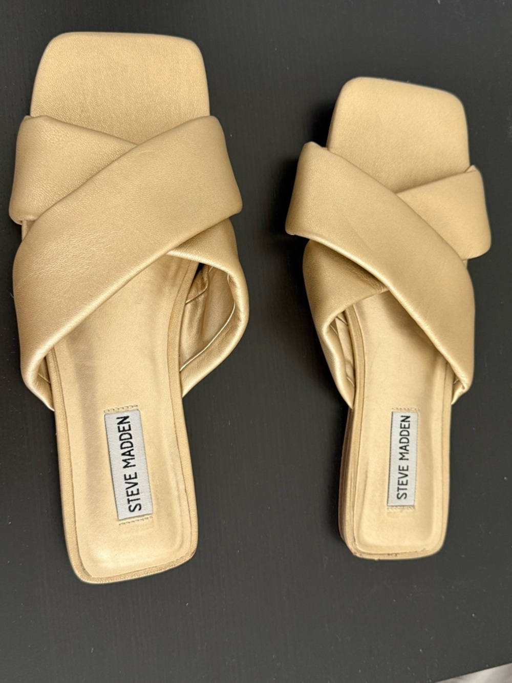 Steve Madden Metallic Gold Crisscross Slide Mules